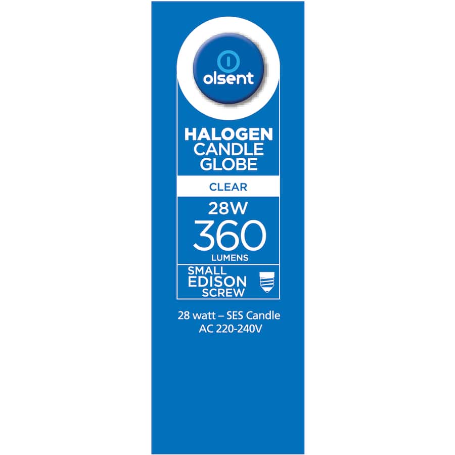 Olsent Halogen Candle Bulb Screw Clear 28w 2pack