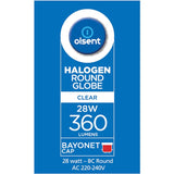 Olsent Halogen Round Bulb Rd Bayonet Clear 28w 2pack