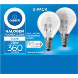 Olsent Halogen Round Bulb Rd Screw Clear 28w 2pack