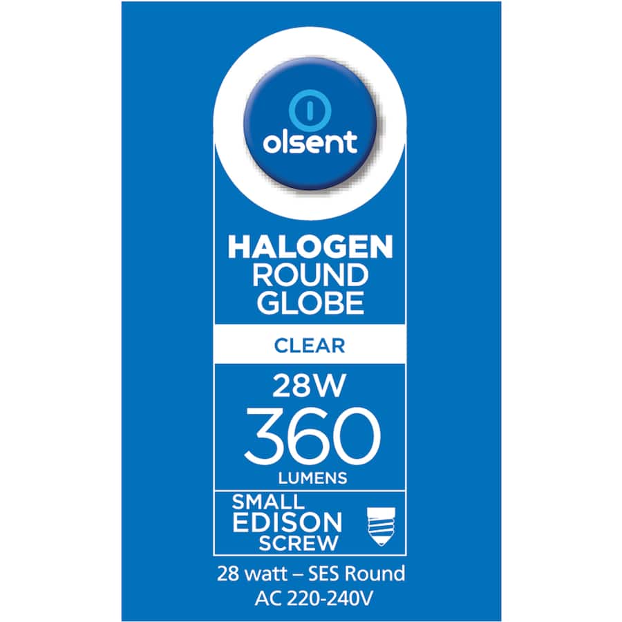 Olsent Halogen Round Bulb Rd Screw Clear 28w 2pack