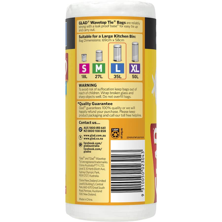 Glad Bin Liners Wavetop Tie Large Scented 30pack