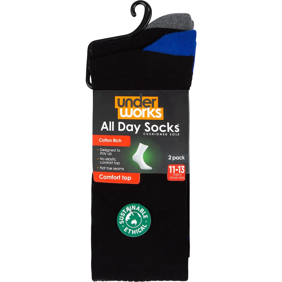 Underworks Mens Socks Cushion Foot Size 11-13 2pack