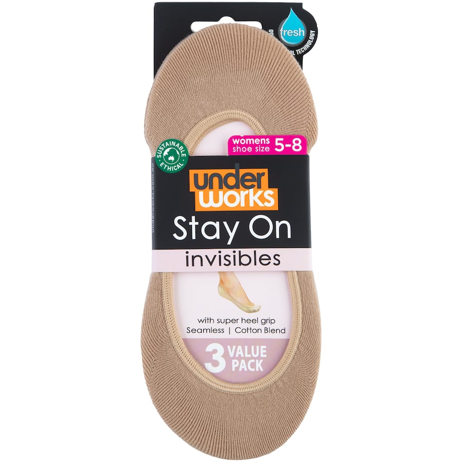 Under Works Ladies Invisible Footlets Skin Size 5-8 3pack