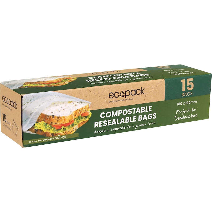Ecopack Compostable Sandwich Bags Resealable 15pack