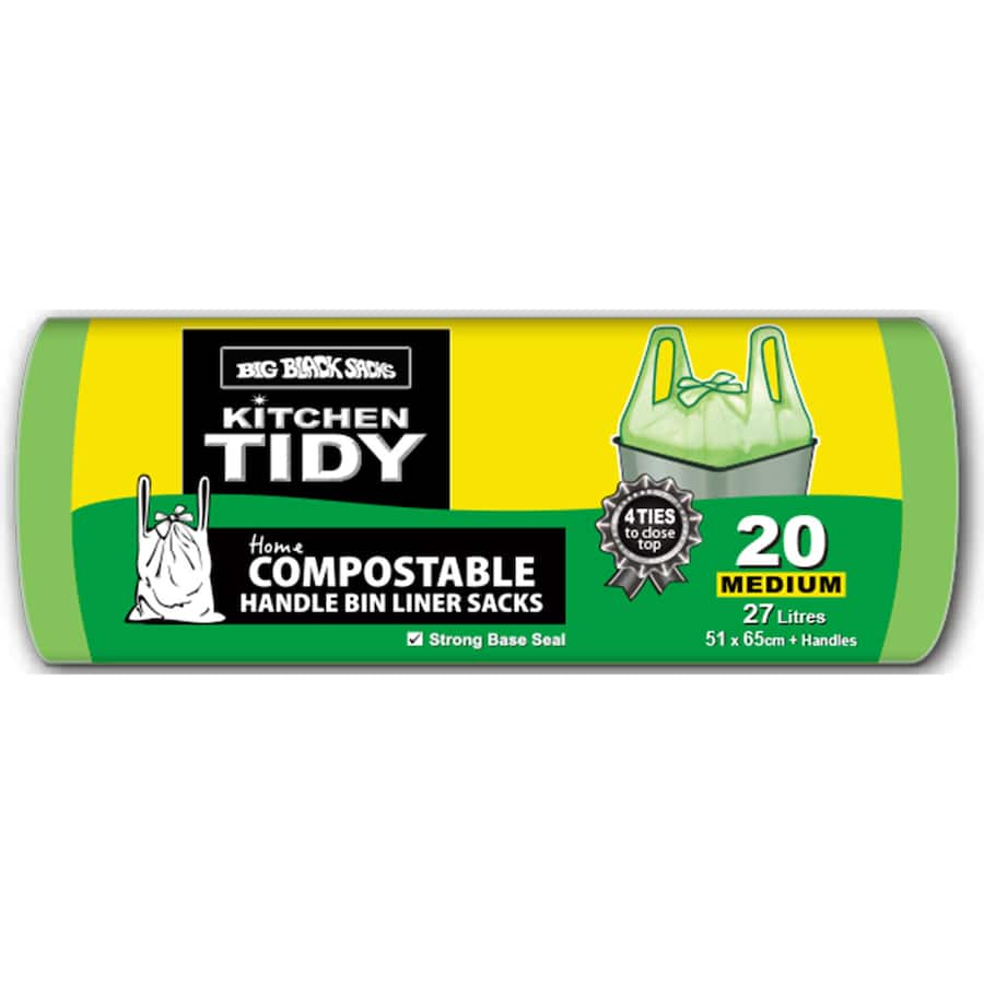 Big Black Sacks Kitchen Tidy Bags Medium Compostable 20pack