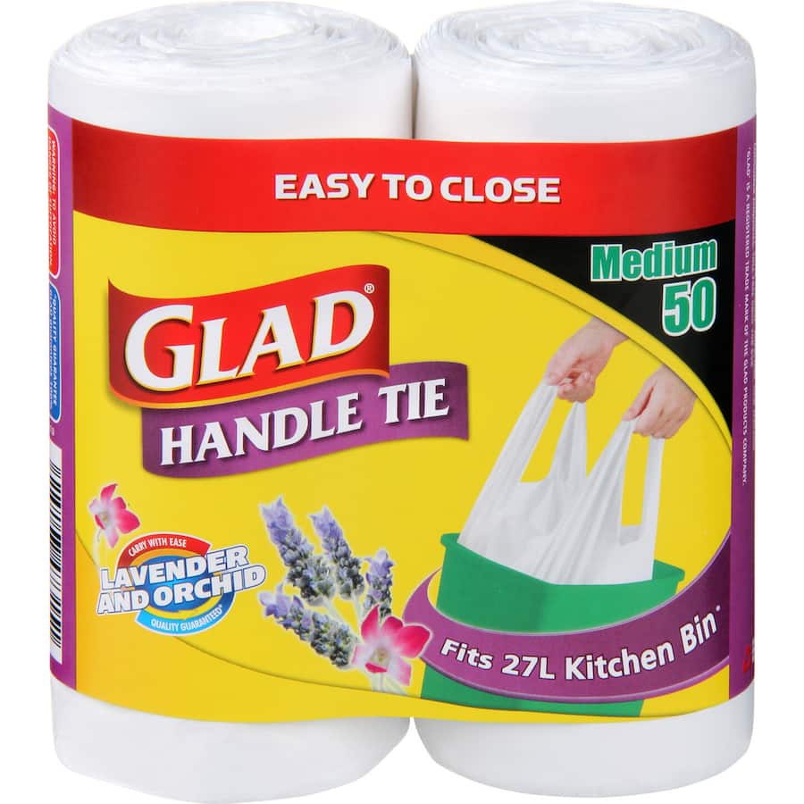 Glad Kitchen Tidy Bags Handle Tie Medium Twin pk rolls 50pack