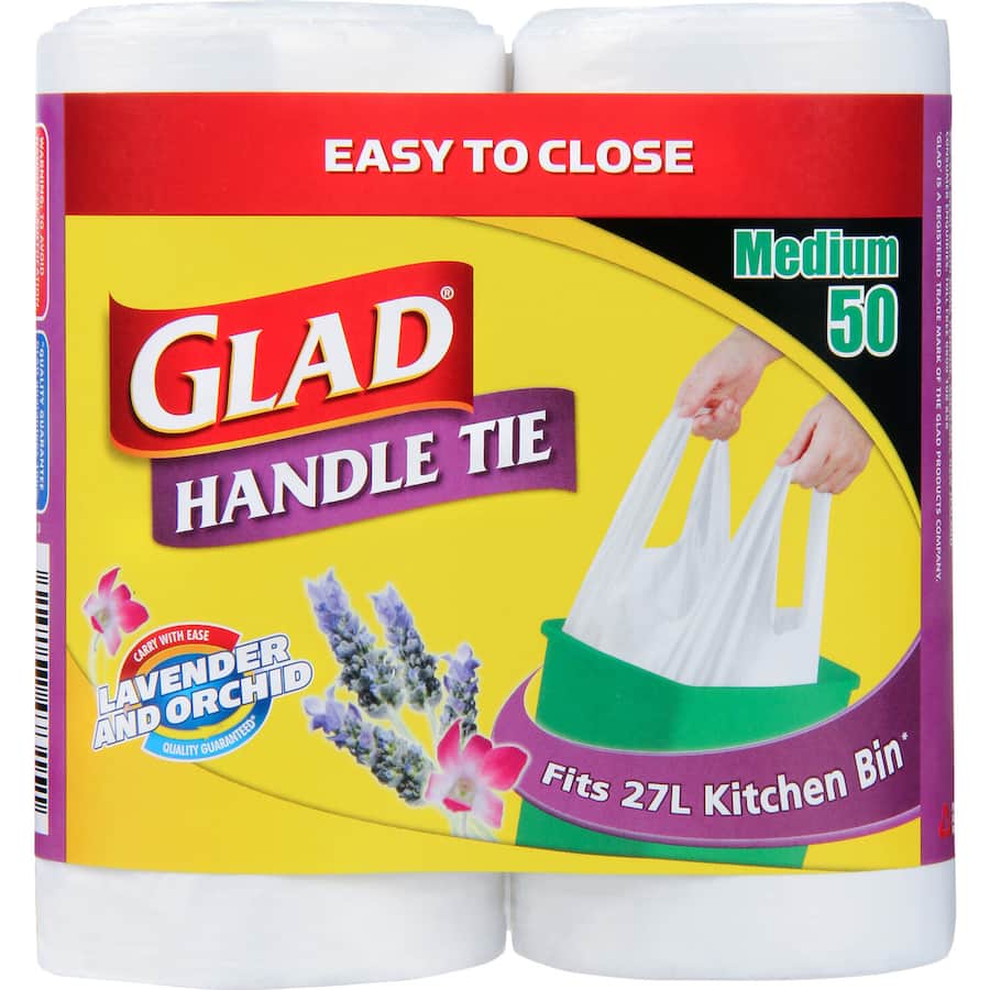Glad Kitchen Tidy Bags Handle Tie Medium Twin pk rolls 50pack