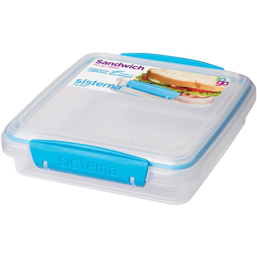 Sandwich Box To Go Lunch Box (Assorted Colours) 450mL