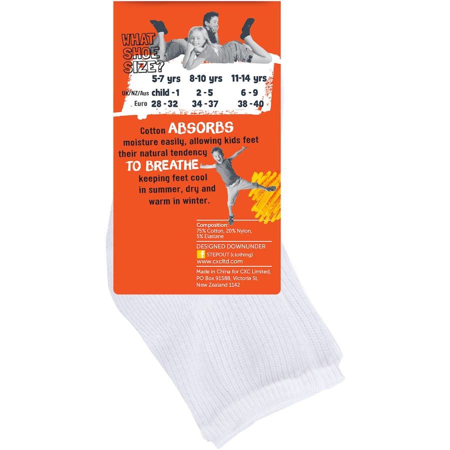 Stepout Socks Black Ankle 11-13yrs 2pack