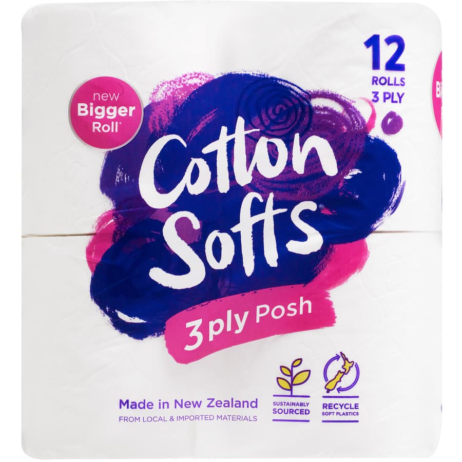 Cotton Softs Toilet Paper 12pk 3 Ply Posh
