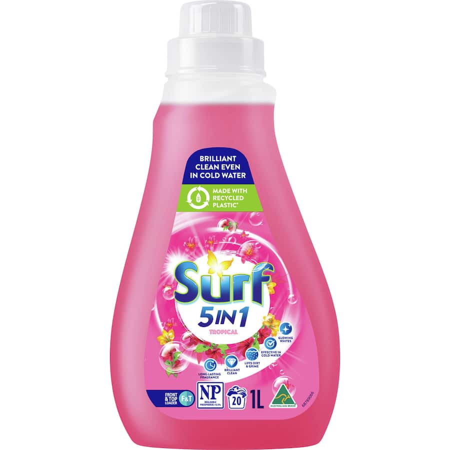 Surf 5 In 1 Washing Liquid Tropical 20 Washes Bottle 1L