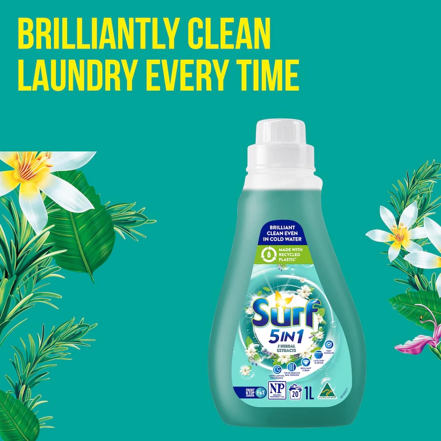 Surf 5 In 1 Washing Liquid 5 Herbal Extracts 20 Washes Bottle 1L