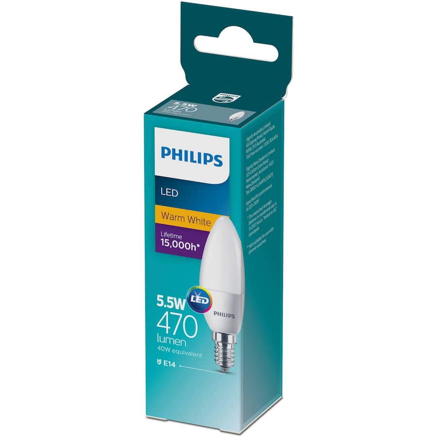 Philips Screw Candle Bulb Led 5.5w 470 Lumen Warm White 1pack