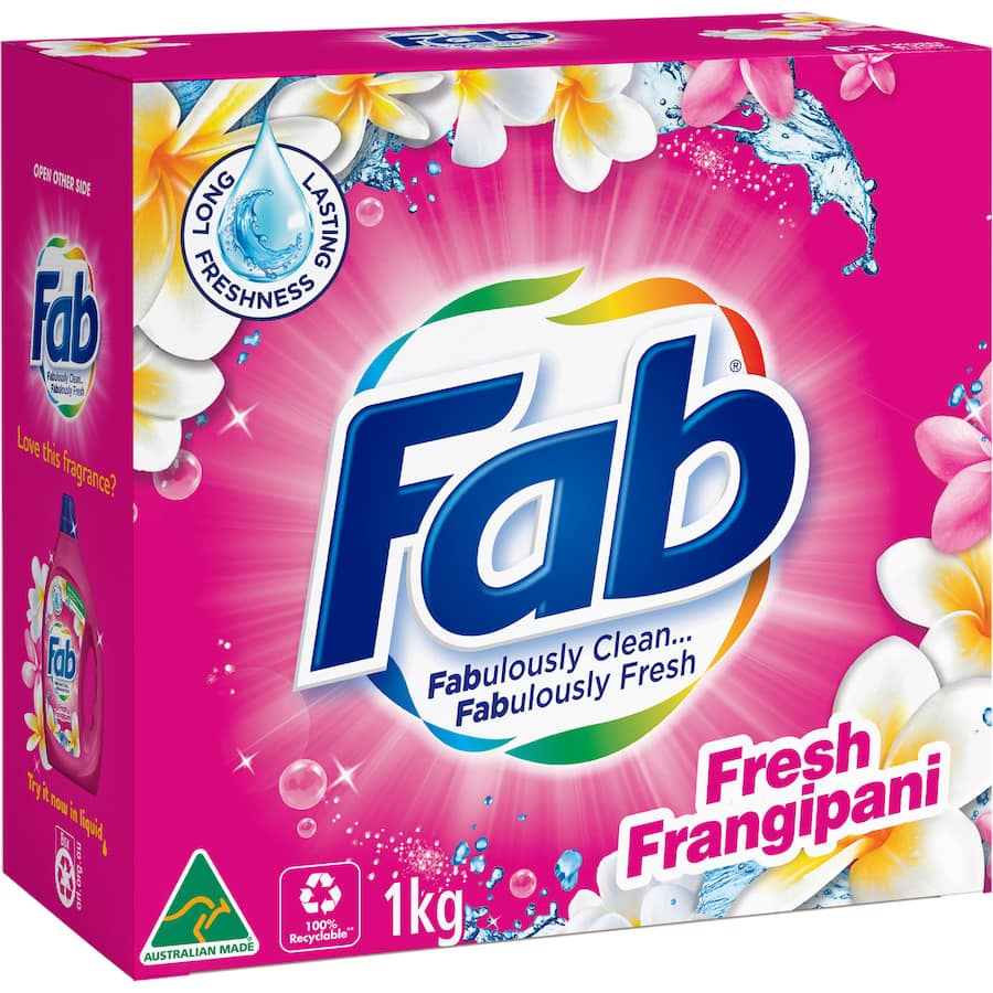 Fab Laundry Powder Fresh Frangipani Front & Top 1kg
