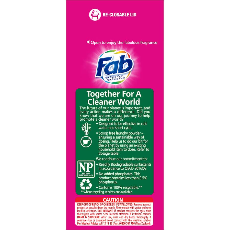 Fab Laundry Powder Fresh Frangipani Front & Top 1kg