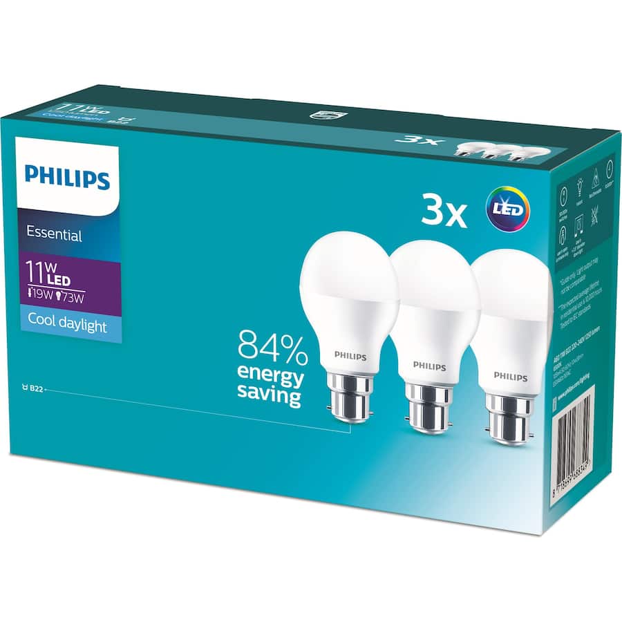 Philips Led Light Bulb 1w 1250lm B22 Cool Daylight 3pack