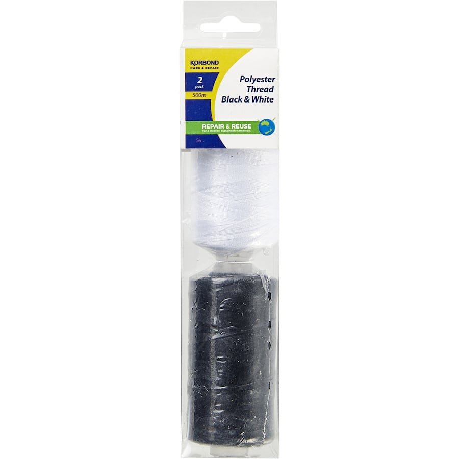 Korbond Thread Polyester Black & White 500m 2pack