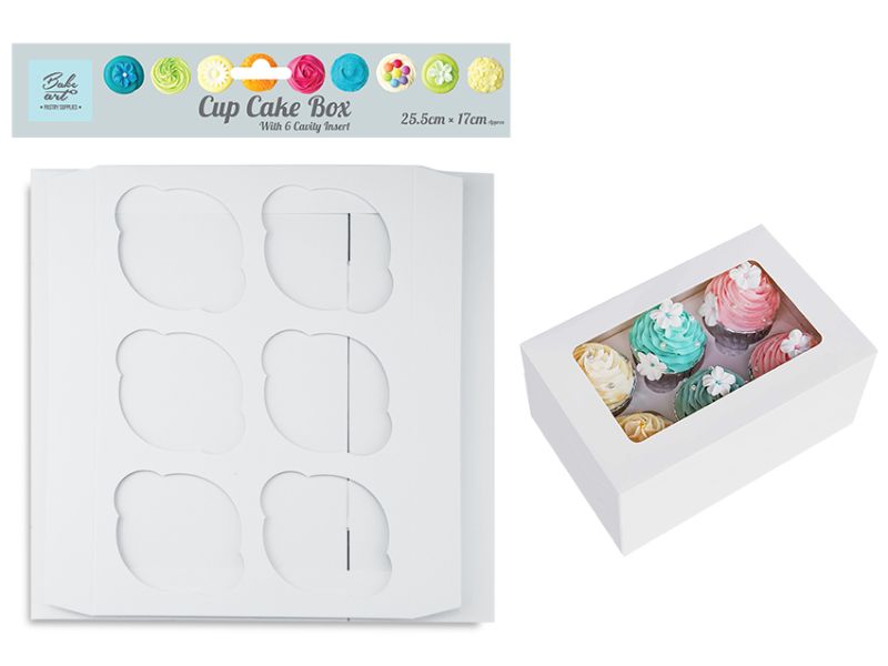 Cup Cakes Box - Holding 6 Cakes Plain White (24 Units)