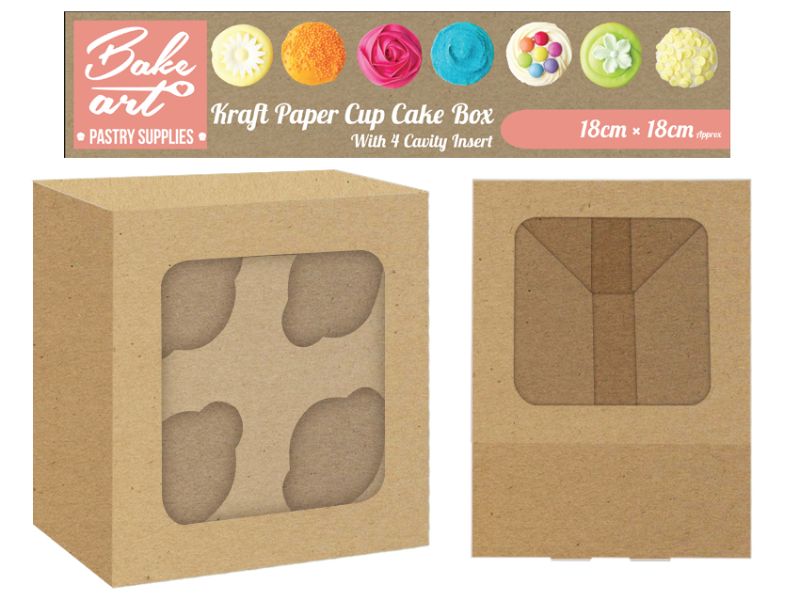 Cup Cakes Box - Kraft paper  Holding 4 Cakes Kraft paper (24 Units)