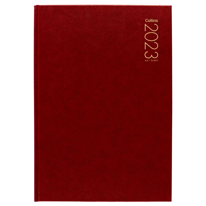 Collins Diary A41 Red Odd Year planner featuring a durable cover, monthly tabs, and day-to-view layout for effective organization.