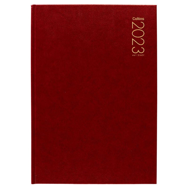 Collins Diary A41 Red Odd Year planner featuring a durable cover, monthly tabs, and day-to-view layout for effective organization.