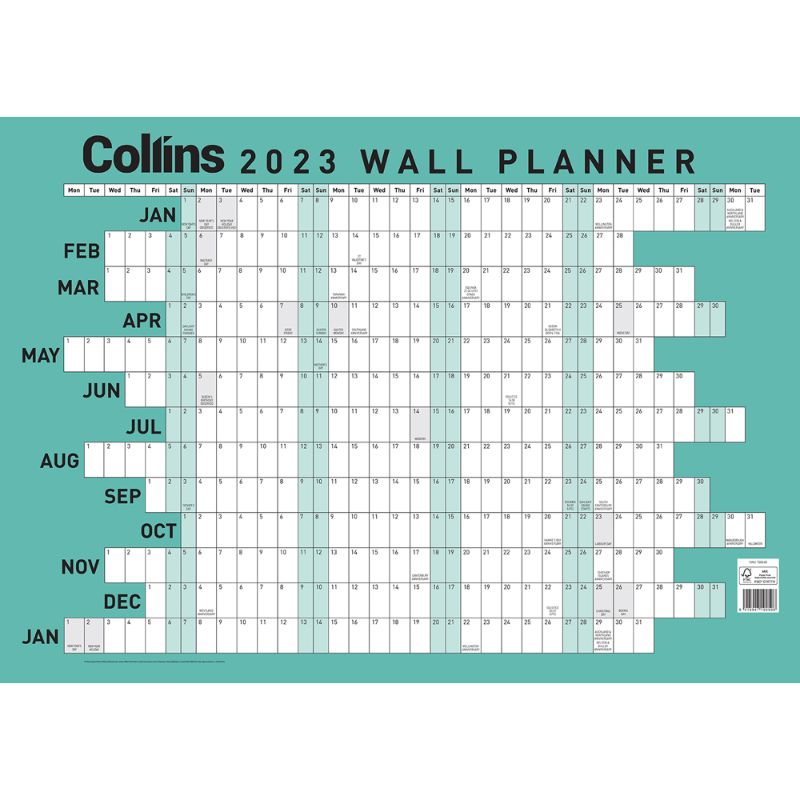 Collins Wallplanner A2 Unlaminated Odd Year