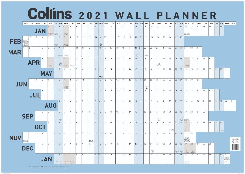 Collins Wallplanner Large 700 X990mm Unlaminated Odd Year