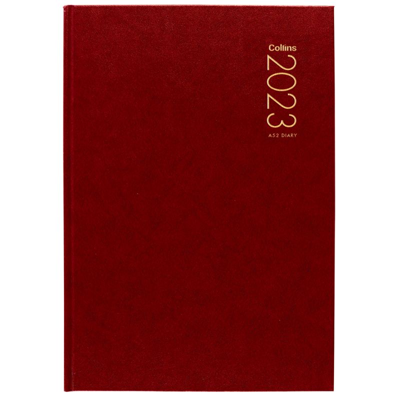 Collins Diary A52 Red Odd Year features a stylish hard cover, 2 days view layout, and a ribbon marker for easy organization.