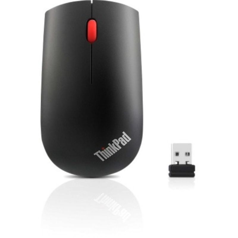 Lenovo ThinkPad Essential Wireless Optical Mouse, ergonomic, ambidextrous design, 1200 DPI, ideal for home and office use.