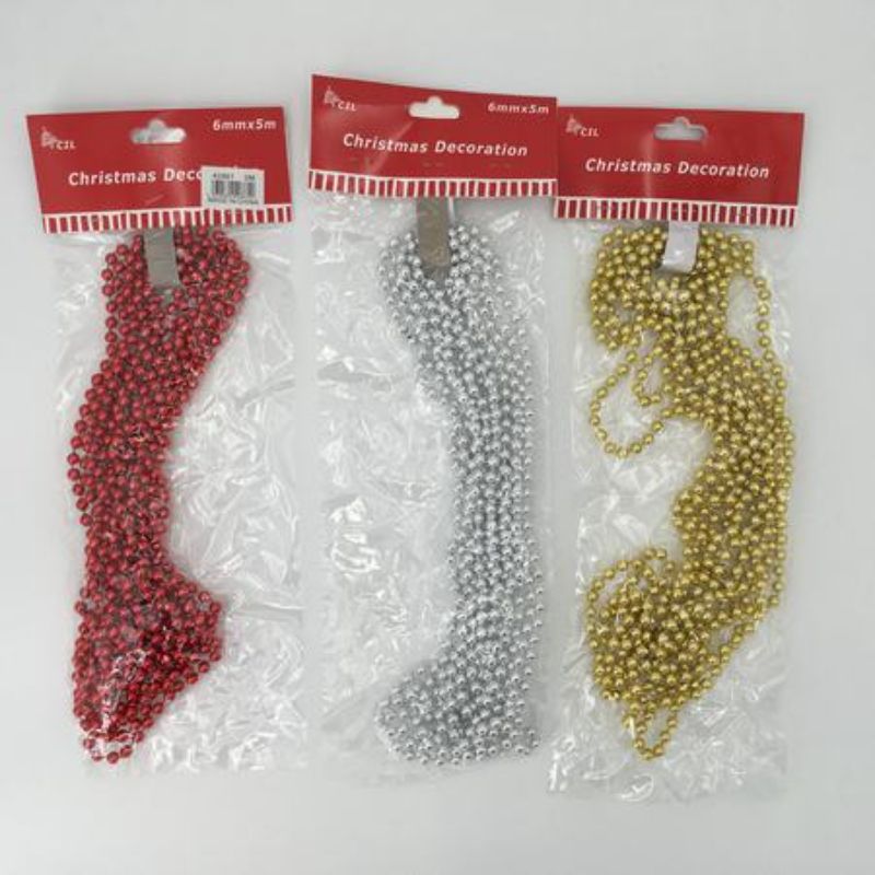 Christmas Decoration - Beads 6cm x 5M (Set of 12 Assorted)