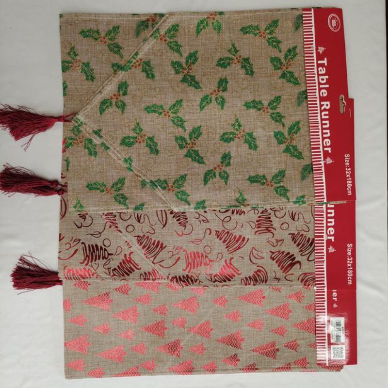 Christmas Table Runner - Natural 180cm (Set of 12 Assorted)