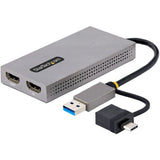 StarTech Dual HDMI Adapter - USB-A/USB-C to Dual HDMI for 4K & 1080p Displays - 3-Year Warranty