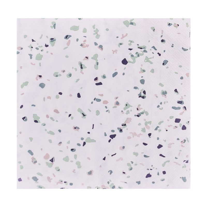 Stylish terrazzo print paper napkins, 16-pack for modern dining, eco-friendly and perfect for any celebration.