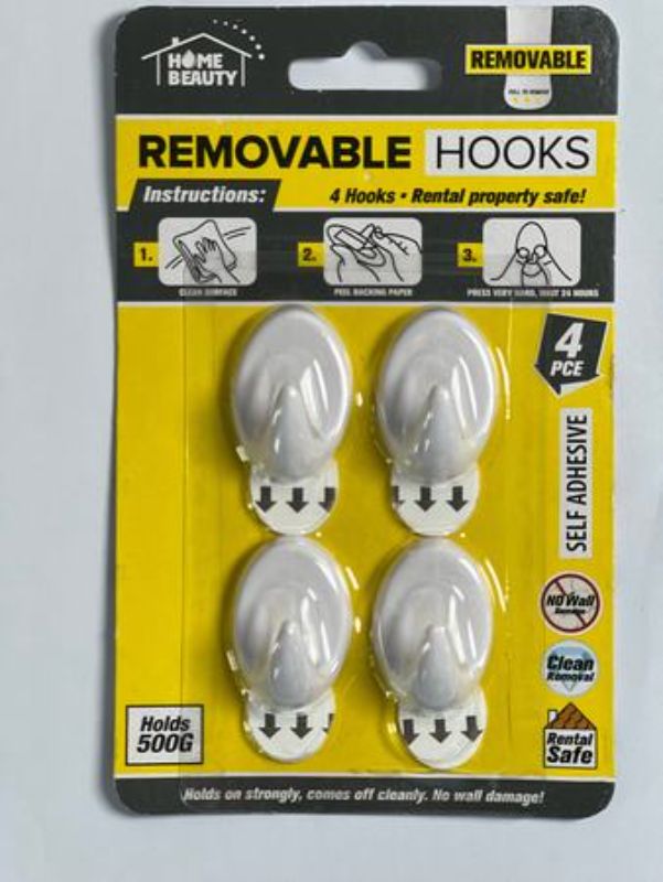 Self Adhesive Hooks - 500G Rem 3.5cmH (12 Packs)