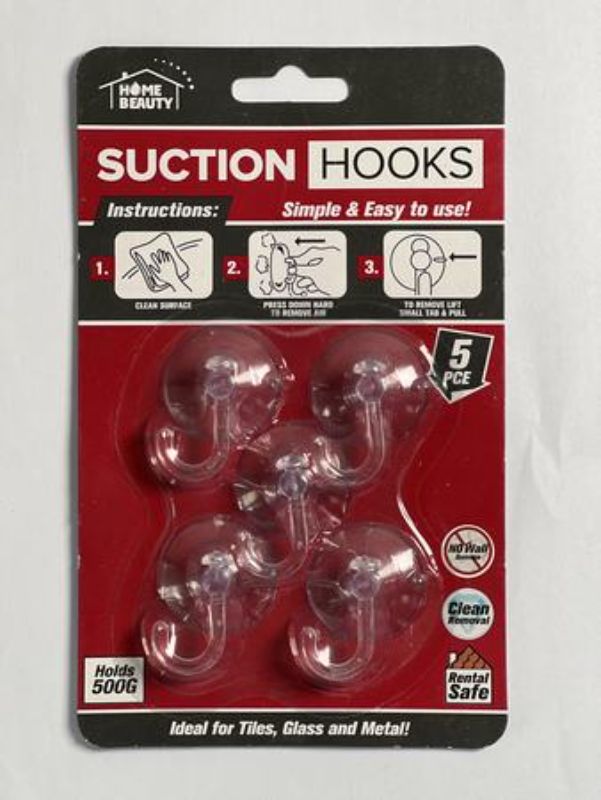 Suction Hooks - Holds 500G 3cmD (12 Packs)