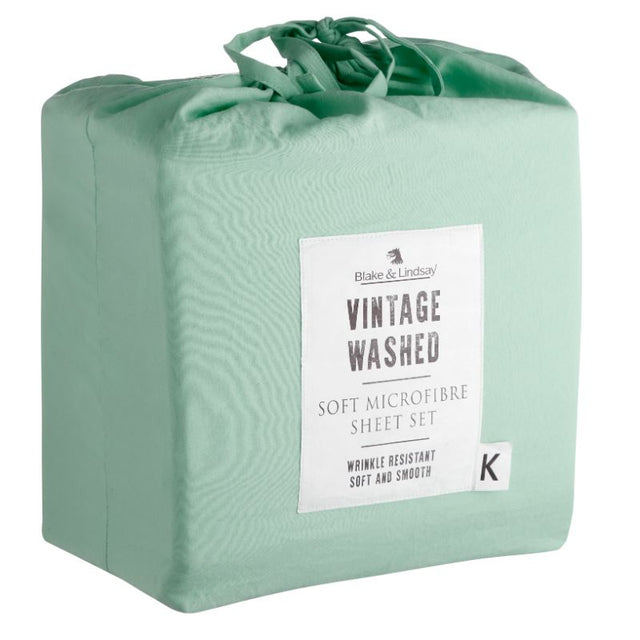Super King Sheet Set in Sea Mist featuring soft washed microfibre, wrinkle-resistant design, and elegant storage bag.