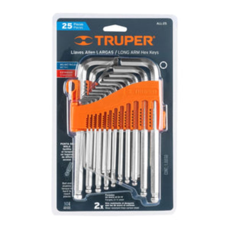 LONG ARM HEX KEY SET COMBINATION 25-PCE 15572 TRUPER