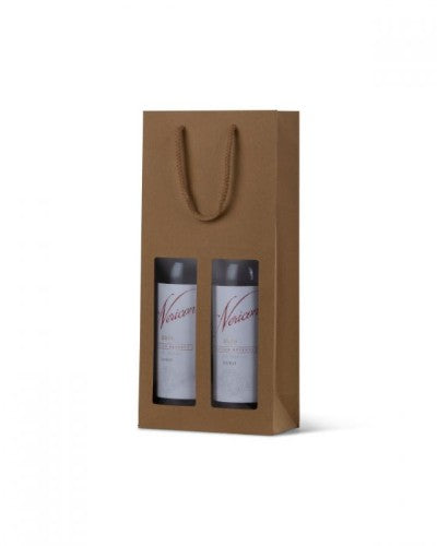 Paper Bag Brown Kraft Window Double Wine Bag - (100 Bags) 39 x 18cm
