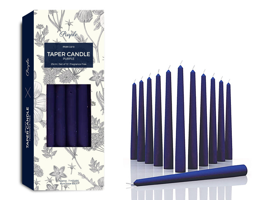 Taper Candles -  Unscented Purple 25cm x 12pk (24 Packs)