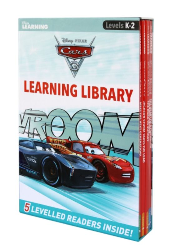 Five hardback readers from Disney Learning: Cars 3, featuring Lightning McQueen and friends to enhance early literacy skills.