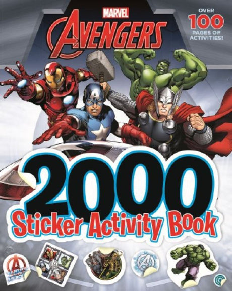 Avengers 2000 Sticker Activity Book featuring 2000 stickers, puzzles, and creative tasks for superhero-themed fun.