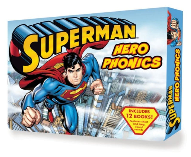 Dc Superman Phonics 12 Book Box Set for young readers, featuring vibrant illustrations and engaging superhero stories.