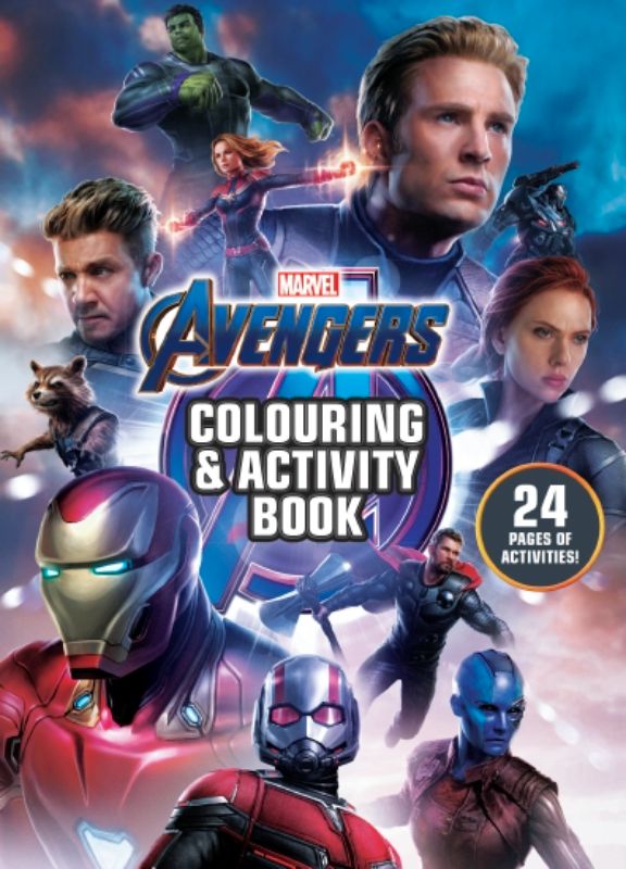 Avengers 4 Colouring & Activity Book featuring 24 pages of fun designs and an engaging cut-out activity on the back cover.