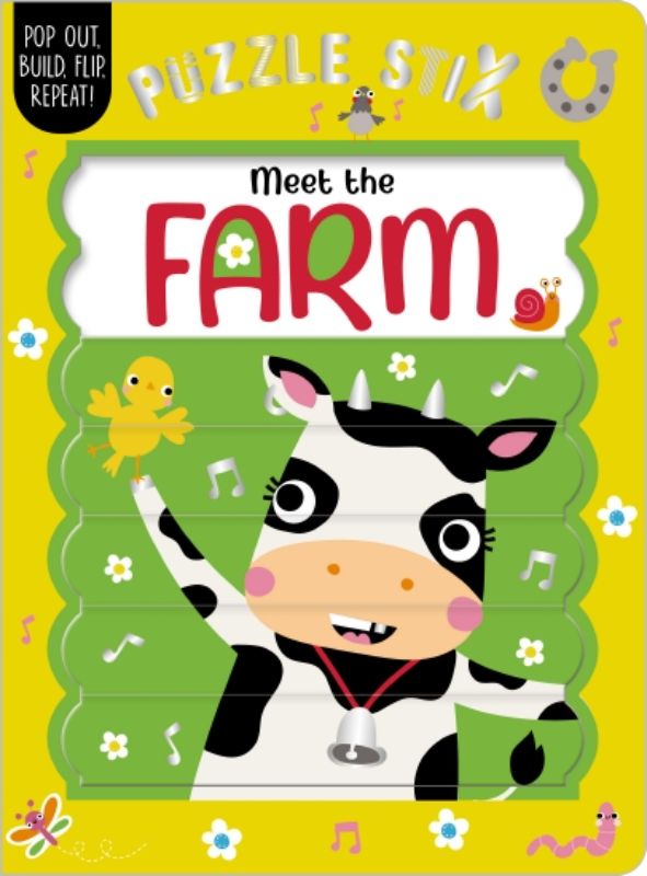 Interactive board book with colorful farm illustrations and double-sided sticks for toddlers' learning and play.