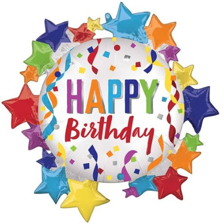 76cm satin star-shaped birthday balloon in vibrant colors, perfect for celebrations.