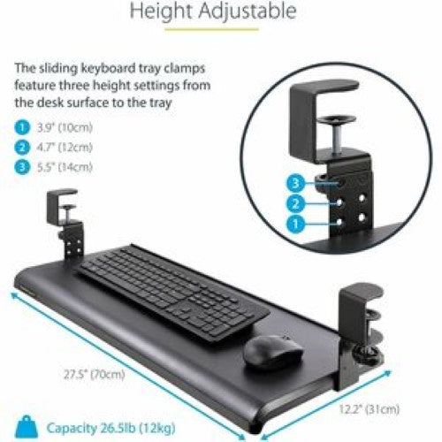 Adjustable Under-Desk Keyboard Tray - Ergonomic Clamp-On Design, Supports 12kg/26.5lb