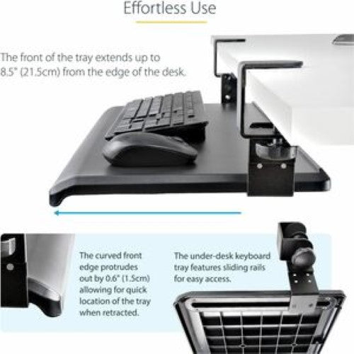 Adjustable Under-Desk Keyboard Tray - Ergonomic Clamp-On Design, Supports 12kg/26.5lb