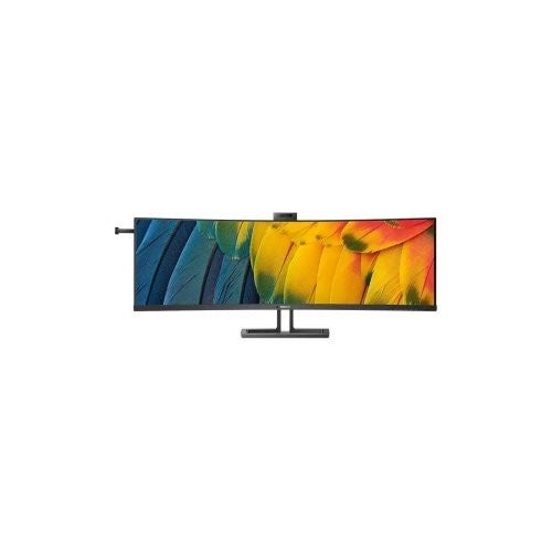 Philips 45B1U6900CH 45" curved LCD monitor with DQHD resolution, built-in webcam, and versatile connectivity options.