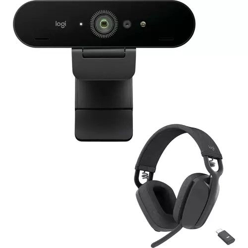 Logitech Brio 4K Webcam with Bonus Zone Vibe - Ultra HD Video Conferencing & Streaming