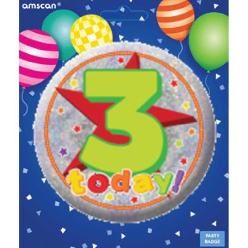 Vibrant 'Badge Happy 3rd Birthday' badge, perfect for celebrating your child's 3rd birthday with style and fun.